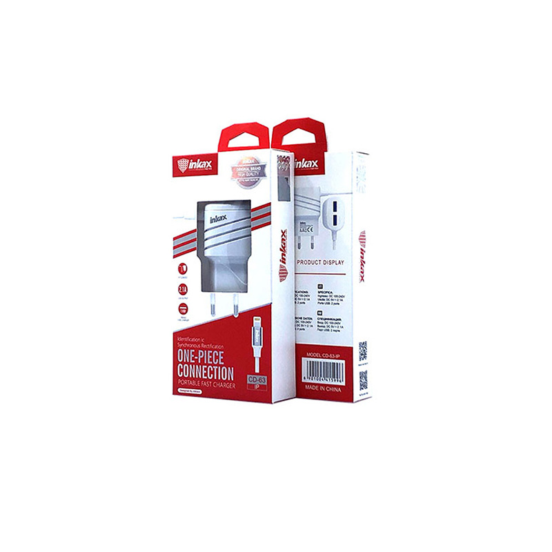 Inkax Mobile Charger 2xUSB with Built-in Cable 1M Lightning 2.1A CD-63 White Technology