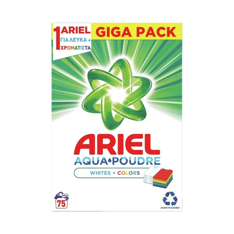 Ariel Aqua Poudre Απορρυπαντικό σε Σκόνη για Λευκά & Χρωματιστά Ρούχα 75 Μεζούρες Είδη Καθαρισμού