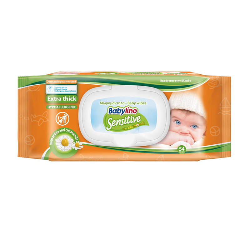 Babylino Sensitive Μωρομάντηλα με Χαμομήλι 54τμχ Βρεφικά Είδη