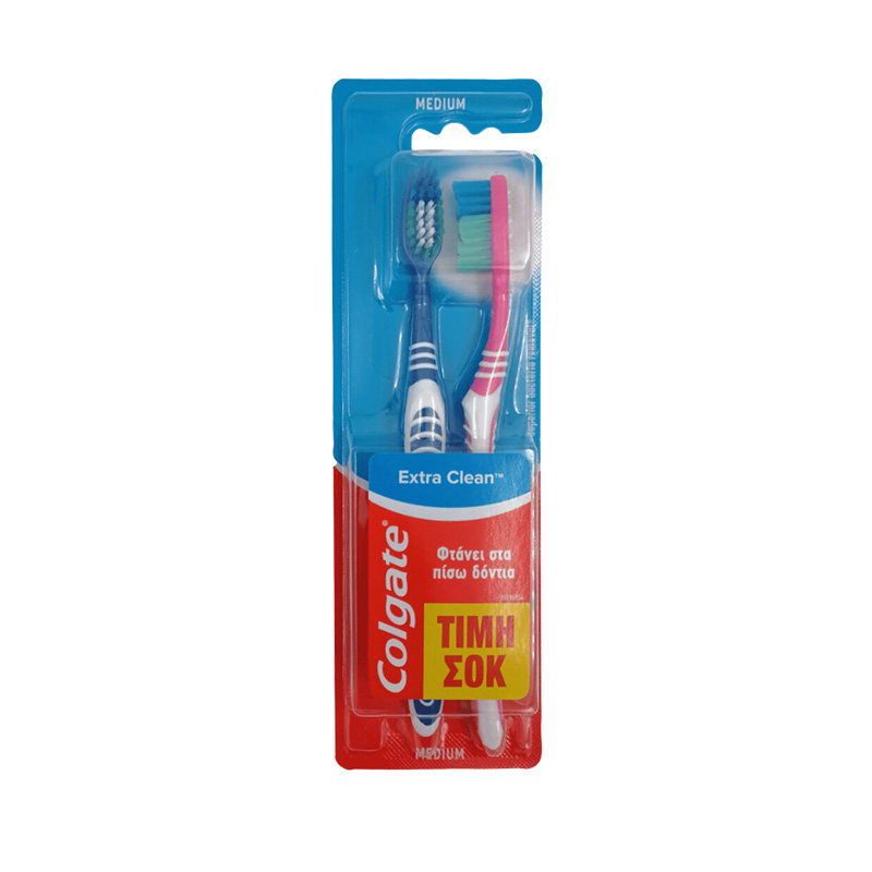Colgate Extra Clean Medium Οδοντόβουρτσες 2τμχ 1+1 ΔΩΡΟ Υγεία & Ομορφιά