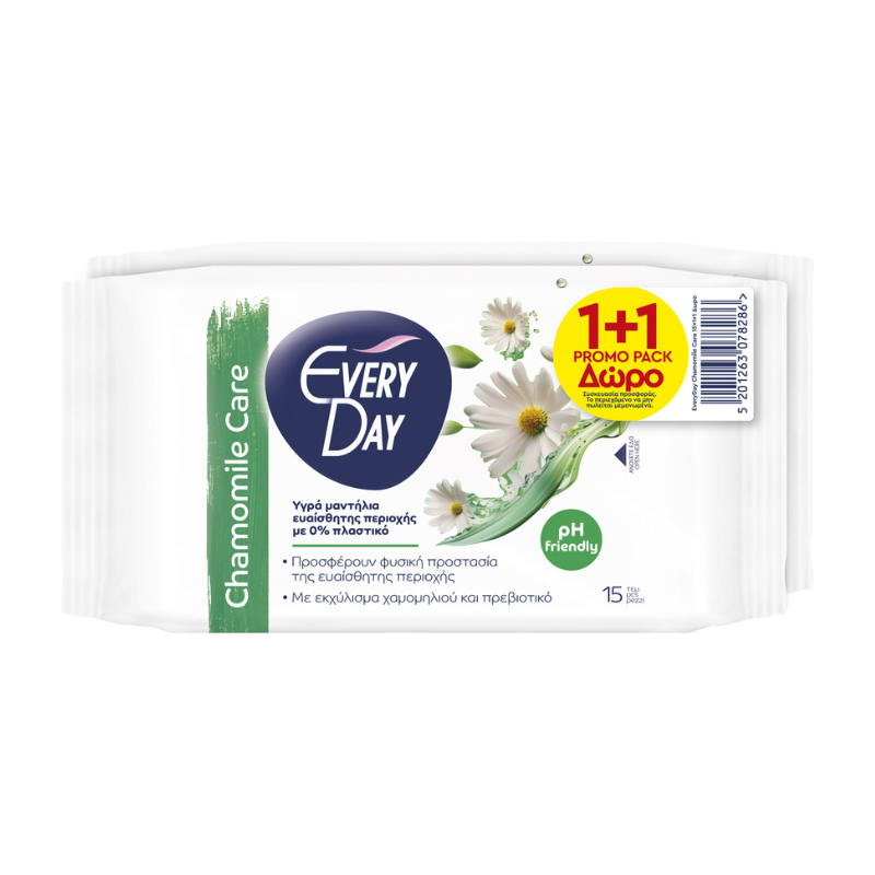 Every Day Wet Wipes for Sensitive Areas with Chamomile 1x15pcs 1+1 GIFT