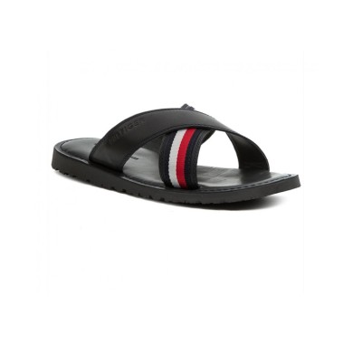 Tommy Hilfiger Παντόφλες Criss Cross Leather Sandal FM0FM02120 403 Midnight
