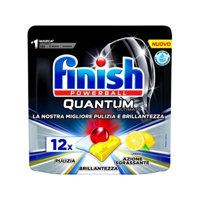 Finish Powerball Quantum με Λεμόνι Ταμπλέτες Πλυντηρίου Πιάτων 12τμχ Είδη Καθαρισμού