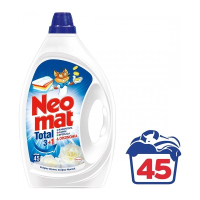 Neomat Total 3+1 Υγρό Απορρυπαντικό Ρούχων 45 Μεζούρες Είδη Καθαρισμού