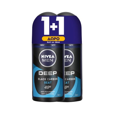 Nivea Men Deep Beat Carbon Αποσμητικό Roll-On 2x50ml 1+1 ΔΩΡΟ Υγεία & Ομορφιά