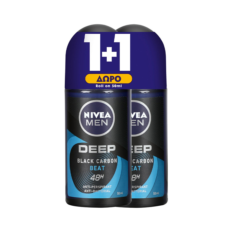 Nivea Men Deep Beat Carbon Αποσμητικό Roll-On 2x50ml 1+1 ΔΩΡΟ Υγεία & Ομορφιά