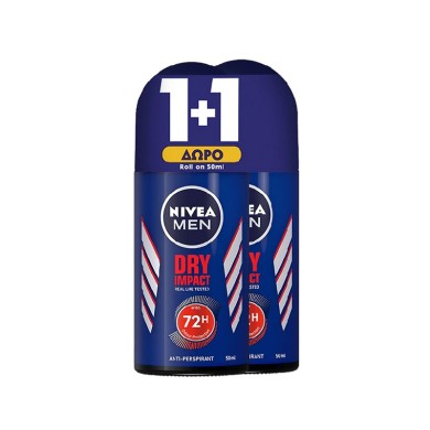 Nivea Men Dry Impact Αποσμητικό Roll-On 2x50ml 1+1 ΔΩΡΟ