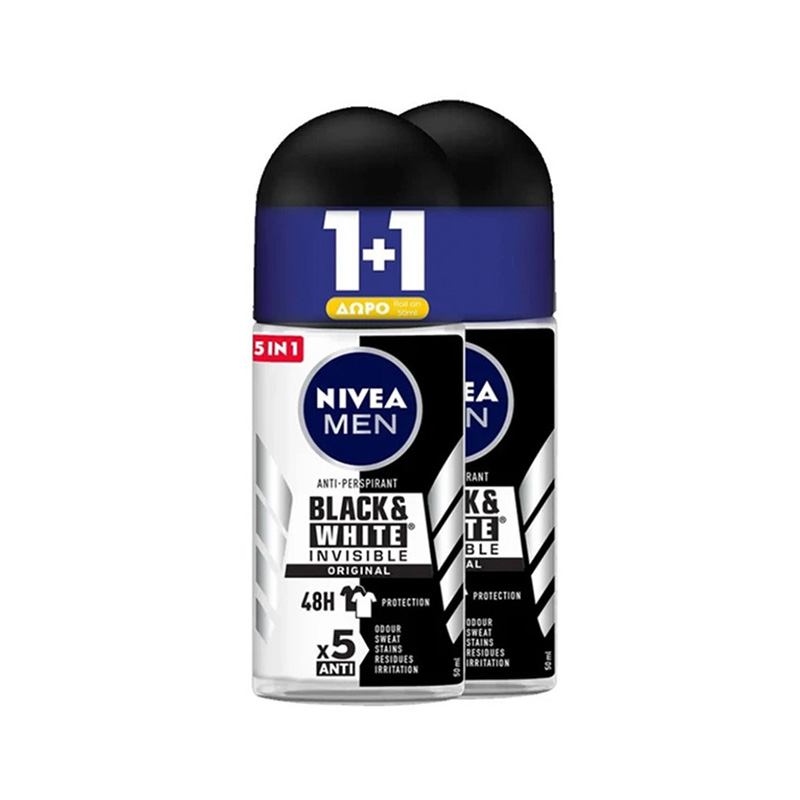 Nivea Men Black & White Invisible Original Αποσμητικό Roll-On 2x50ml 1+1 ΔΩΡΟ Υγεία & Ομορφιά