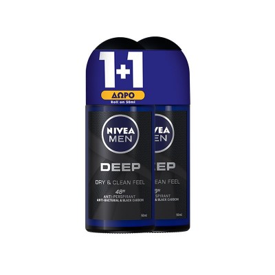 Nivea Men Deep Αποσμητικό Roll-On 2x50ml 1+1 ΔΩΡΟ Υγεία & Ομορφιά