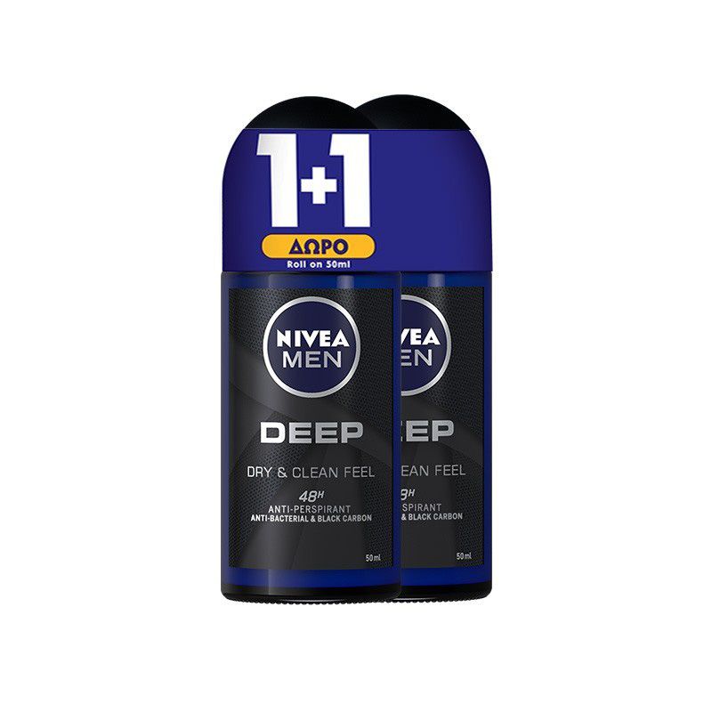 Nivea Men Deep Αποσμητικό Roll-On 2x50ml 1+1 ΔΩΡΟ Υγεία & Ομορφιά