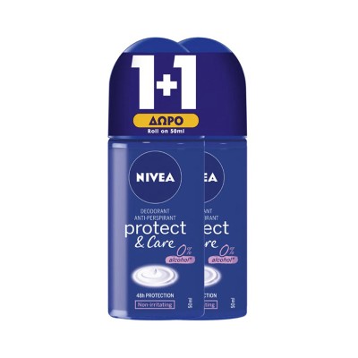 Nivea Protect & Care Αποσμητικό Roll-On 2x50ml 1+1 ΔΩΡΟ Υγεία & Ομορφιά