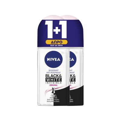 Nivea Invisible Black & White Clear Αποσμητικό Roll-On 2x50ml 1+1 ΔΩΡΟ Υγεία & Ομορφιά