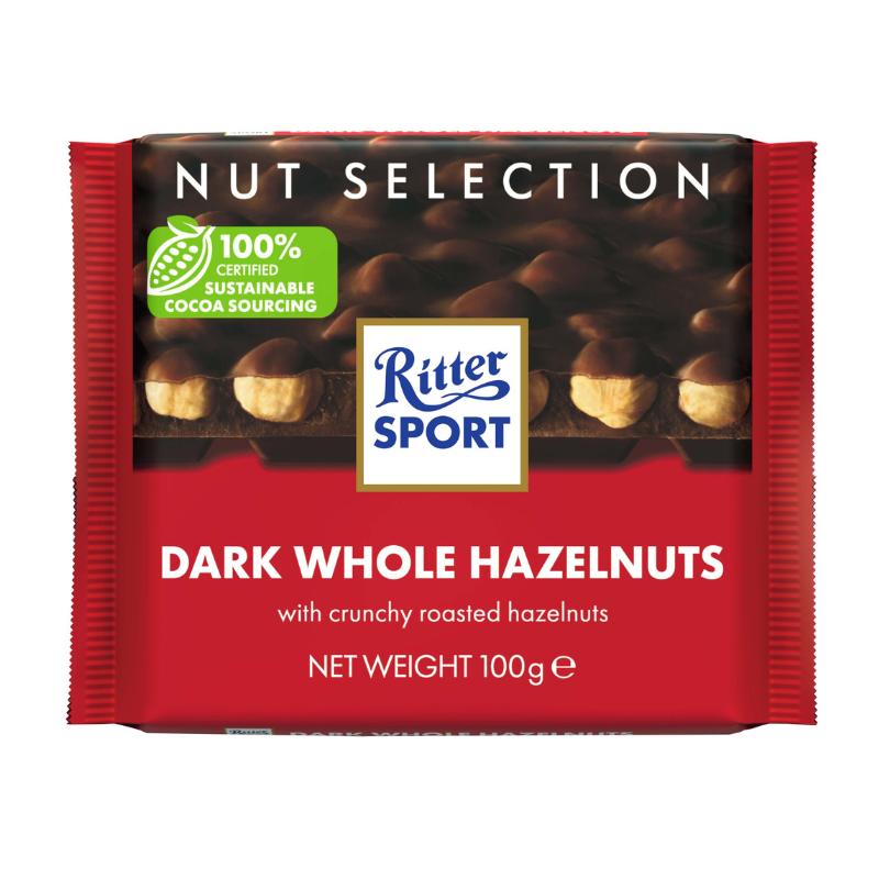 Ritter Sport Dark Chocolate with Whole Hazelnuts 100g Food & Beverages