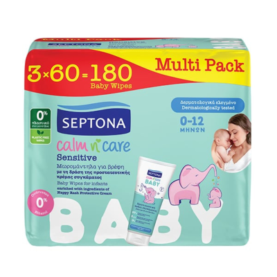 Septona Calm n' Care Baby Μωρομάντηλα Sensitive 3x60τμχ 2+1 ΔΩΡΟ Βρεφικά Είδη