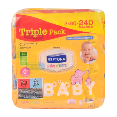 Septona Calm n' Care Baby Μωρομάντηλα με Χαμομήλι 3x80τμχ 2+1 ΔΩΡΟ Βρεφικά Είδη