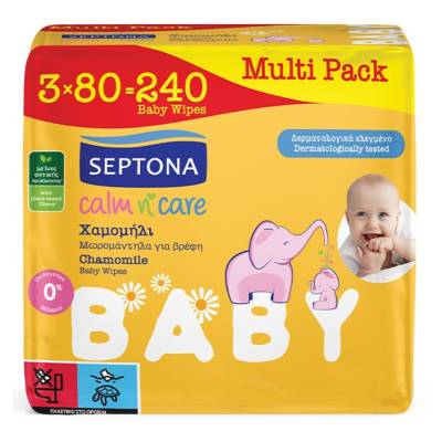 Septona Calm n' Care Baby Baby Wipes with Chamomile 3x80pcs 2+1 GIFT Baby Products