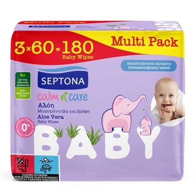 Septona Calm n' Care Baby Baby Wipes with Aloe 3x60pcs 2+1 GIFT Baby Products