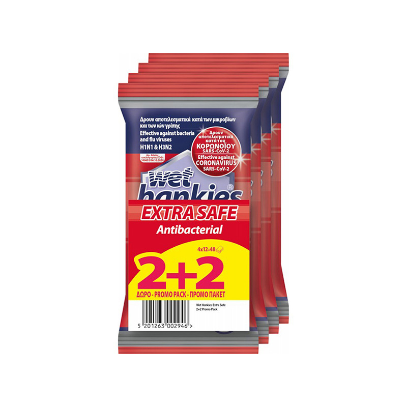 Wet Hankies Extra Safe Αντιβακτηριδιακά Μαντηλάκια 4x12τμχ 2+2 ΔΩΡΟ Υγεία & Ομορφιά
