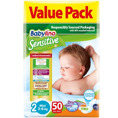 Babylino Children's Diapers Sensitive No.2 for 3-6kg 50pcs