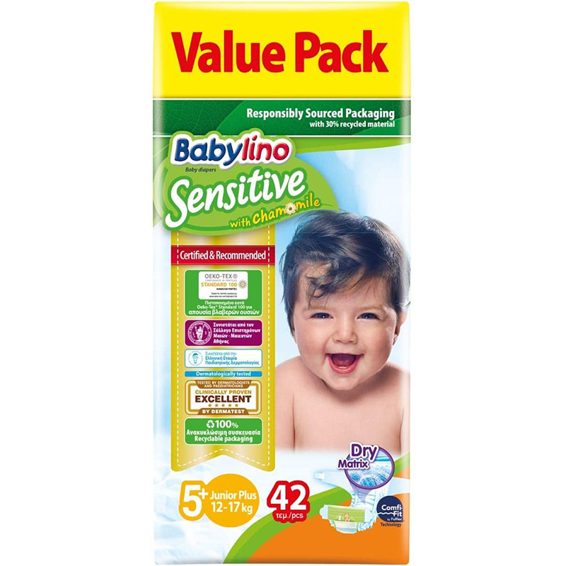 Babylino Children's Diapers Sensitive No.5+ for 13-27kg 42pcs Baby Products
