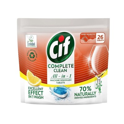 Cif Complete Clean All In 1 με Λεμόνι Ταμπλέτες Πλυντηρίου Πιάτων 26τμχ Είδη Καθαρισμού