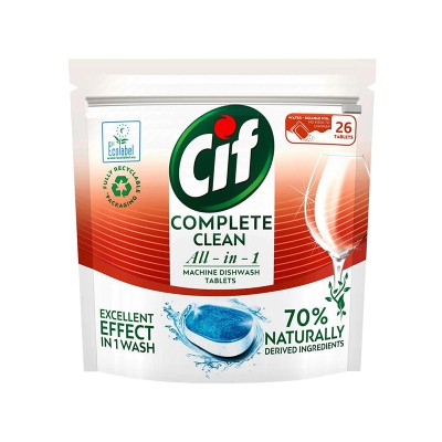Cif Complete Clean All In 1 Regular Ταμπλέτες Πλυντηρίου Πιάτων 26τμχ Είδη Καθαρισμού