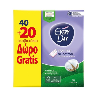 Every Day All Cotton Normal Σερβιετάκια 40+20τμχ Υγεία & Ομορφιά