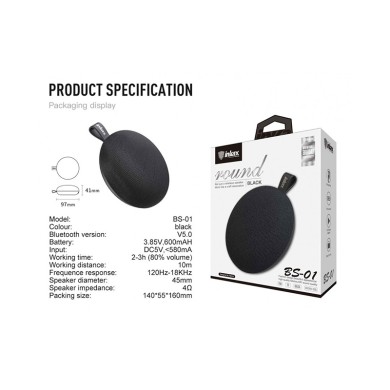 Inkax Bluetooth Speaker Round BS-01 Black