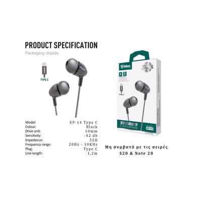 Inkax Hands Free Stereo Type C EP-14 Mαύρο