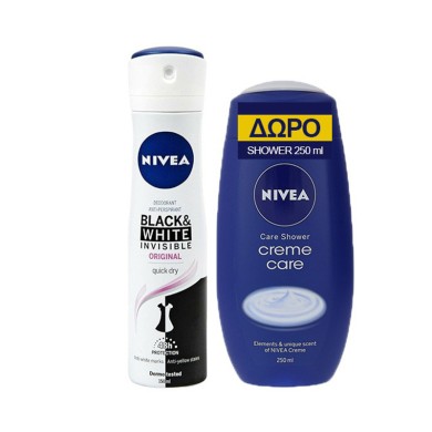 Nivea Black & White Invisible Original Spray 150ml + Creme Care Shower Gel 250ml GIFT