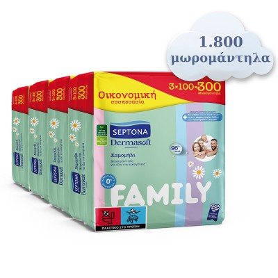 Septona Dermasoft Family Μωρομάντηλα με Χαμομήλι 18x100τμχ 1 Kιβώτιο