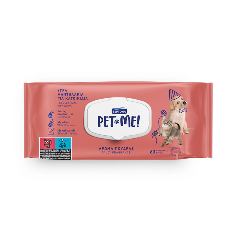 Septona Pet Me Baby Wipes with Powder Scent 60pcs (20x16) Pets