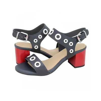 Tommy Hilfiger Blocky Mid Heel White Eyelets Sandals FW0FW02820 Fashion