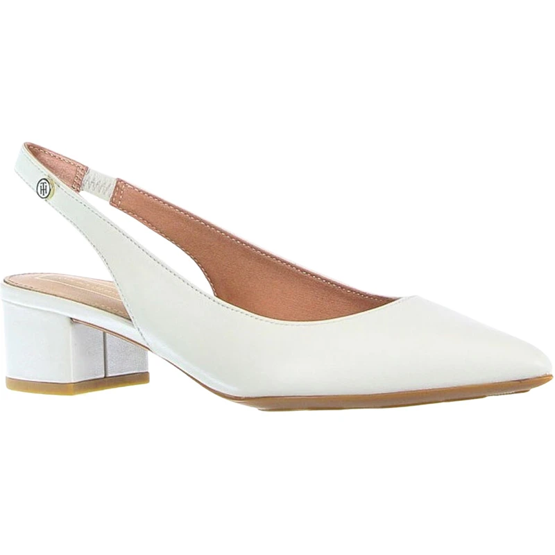 Tommy Hilfiger Dressy Leather Mid Heel Pump Sandals FW0FW04114 121 White Fashion