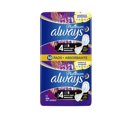 Always Platinum Secure Night No4 Sanitary Napkins 10pcs Health & Beauty